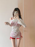 Strict 2026 Summer New Hooded Horned Split Swimsuit Women Three-Piece Thin Fashion Yang Balm Bow Bubble