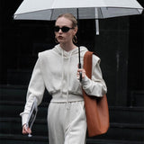Autumn Sense Sportswear Suit Femininity Loose Fake Two-Piece Hooded Sweater Fashion Broad Leg Pants Two Sets