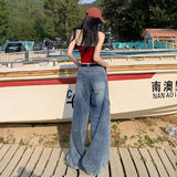 Mali Mary & Vintage | Slash Split Design | Broad-Legged Cowboy Work Pants Female Vinyl Trousers
