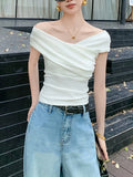 Irregular Design White Waist Repair Short-Sleeved T-Shirt Women 2026 Summer New Thin Top