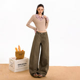 2025 New Autumn And Winter Drag Trousers Brown Curry Color Loose Leisure Broad Leg Pants Comfortable Commute Brown Coffee Trousers