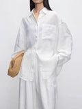 100 Imported Linen White Lady Shirt Slack High-End Feeling Loose Long-Sleeved Shirt Spring Top