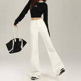 White Non-Legged Trumpet Trousers Drag Low-Rise Jeans Female Hot Leg Trousers
