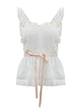 Here Beauty Is The Norm Retro Lace Splicing Tuck Line Square Slings Adjustable