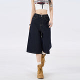 High-Waisted Loose Broad Leg Pants Deep Blue Seven-Point Trousers Spring And Summer Straight Jeans Women 2026 New Summer