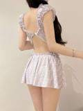New Retro Floral Girl Conjoined Swimsuit Conservative Belly Thin Back Sexy Beautiful Hot Springs Swimsuit