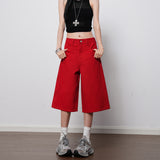 Large Red High-Waisted Straight-Legged Jeans Women 2026 Spring And Summer New Loose Leisure Thin Seven-Point Pants