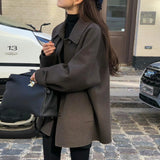 Korean Version Of Chic Retro French Temperament Collar Single Buckle Loose Long Hair Coat 2 Colors