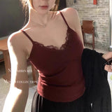 780# Human Cotton Hair Wool French Pure Lust Lace Splicing Sling Sling Vest With Chest Cushion Inside The Warm Top