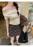 0829# Folded Design Sense Chestless Cushion Integrated Short-Sleeved T-Shirt Repair Pure Color Carefully Hottie Top