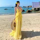 Sanya Beautiful Photo Dress Seaside Holiday Yellow Dress Show Back Dress Sexy Beach Dress Atmosphere