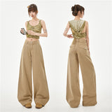Spring New Cotton Loose Broad Legs Casual Denim Comfortable Breathable Bag Broad Mop Jeans Woman