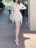 Change The Fish Bone Dress Dress Body V Collar Dress Piled Ears Floating Skirt