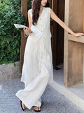 White Temperament Is A Beautiful Vest Suit Women's Summer 2026 New Lace Hoodie T-Shirt Stacked With Wide-Legged Pants Three Sets