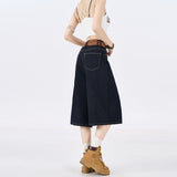 High-Waisted Loose Broad Leg Pants Deep Blue Seven-Point Trousers Spring And Summer Straight Jeans Women 2026 New Summer