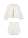 Milky Shuvry Three-Dimensional Hand-Woven Knitted Set Doll-Collar Coat + Curvity Skirt