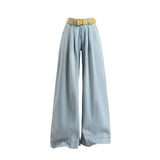 Light-Colored Ice Silk Cowboy Broad Leg Trousers Women 2026 Summer Thin Silk Loose Thin Falling Straight Trousers
