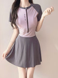 2026 New Women's Thin Belly-Covered Skirt Simple Half-Sleeved Small Breast Gathering Soaking Hot Spring Swimsuit