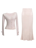 Beautiful Warm Feeling Soft Glutinous Repair Pink Long-Sleeved Knitted Fishtail Dress