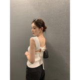 Korean Chic Summer New Det-Backbanded Strap Design Temperament With Sleeveless Vest Knitted Shirt 4 Colors