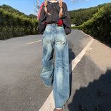 YC& Vintage High- Waisted Broad Legs Nts Small Design Studs High Street Jeans Women & Long Pants