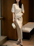The Moon Silk Flowers Roo Tucked Small Shirt ~ Tassel Buckle Design Blouse Summer New