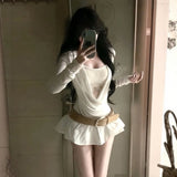 French Sexy Lace Splicing Collar Body T-Shirt High-Waist Short Skirt Two Sets Of Pure Lust Wind Spring Wear