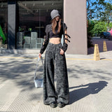 High Street Camouflage Jeans Women In The Fall Of 2025 New Gray High-Rise Loose Loose Tug Broad Leg Pants