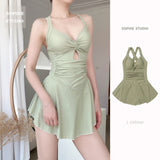 Exploding Avocado Green Conjoined Skinny Sexy Swimsuit Hot Spring Small Fresh Conservative Flat-Angle Swimsuit Lady