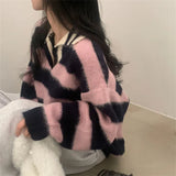 South Korea Chic Autumn And Winter New Lazy Wind Hit The Striped Polo Collar Cover Plush Knitted Sweater 4 Colors