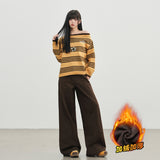 Coffee Color Retro Babes Split Jeans Female Straight Barrel Thin Loose Broad Leg Trousers