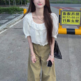 White Sky Silk Tidly Shirt Girl Summer French Temperament Lace Linen Shirt