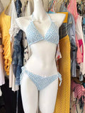 2026 New Solid-Color Bikini Four-Piece High-Value Printed Bows Cover Belly Thin White Bathwear
