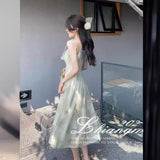 New Sling Dress In Summer 2025, Fairy Lotus Leaves Crumbs Sleeveless Famous Lady Style Sexy Dress