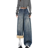 Cute Street Loose Broad Leg Three-Dimensional Cut Silhouette Jeans Drag Floor Pants Nine-Point Trousers Length