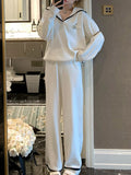 Confession Balloon College Soft-Skinny Knitted Knitted Set Cream Blouse Lanky Skirt Lanky