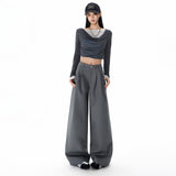 2026 Autumn New Wide-Legged Trousers Women's Loose Folding Casual Casual Pure Color Straight-Tight Trousers Women Thick