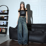 Light Blue Fireworks Waist Waist Design Wide-Legged High-Waist Jeans 2025 Autumn New Thin Pants