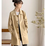Windcoat Women's Long-Term Simple Early Spring And Autumn Top Female Korean Version Of Loose Students Solid Color Bhike Coat Tide In Women