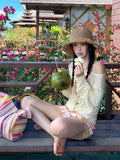 Swimsuit Women Split Skirt Striped Orange Long-Sleeved Hoodie Belly Thin Bikini Four-Piece Set Of Beautiful Vacation