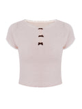 Lace Color Bow Thin Crochet Wool Knitting Top Romantic Style Short Sleeve First Love Spring New