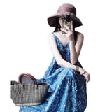 Blue Smashed Sling Dress Girl 2026 Summer New French V-Neck Holiday Thin Beach Dress Bohemian