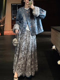 New Chinese Bead Embroidered Silk Velvet Winter Skirt New Lace Mesh Dress