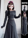 2025 New Summer Shoulder Dress Women's Early Autumn Korean Atmosphere Wearing A Suit Of High-End Long Dress