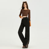5588 New Elastic High-Waisted Broad-Legged Tug Trousers In Autumn Loose-Fitting Pendant Jeans Woman