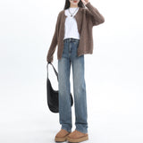 BJH 0118 Trousers Women's New Autumn And Winter Retro High-Waist Narrow Version Straight Blue Jeans