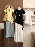 Casual Lazy Wind In Short-Sleeved T-Shirt Women's Summer New Shoulder Shirt Cover Body Slimy Yellow Top