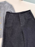 2025 Winter High Quality Dark Gray No Waist Buckle Thin Crotch Hairy Trousers Femininity Machetes
