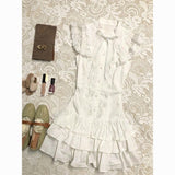 French Retro Splicing Atmosphere Dating Wearing Lace Flying Sleeves Cake Dress