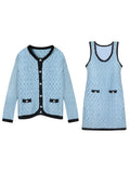 Paris Fengshen Blue Chan*L Show Model Hit The Hollow Knitted Small Fragrant Shirt Dress Set